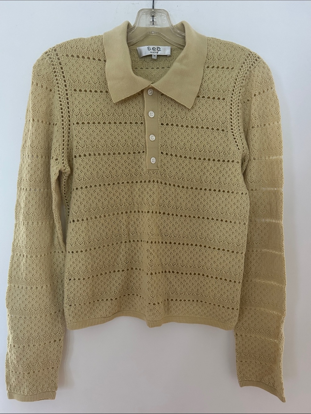 Sea NY Pale Yellow Knit Polo Sweater